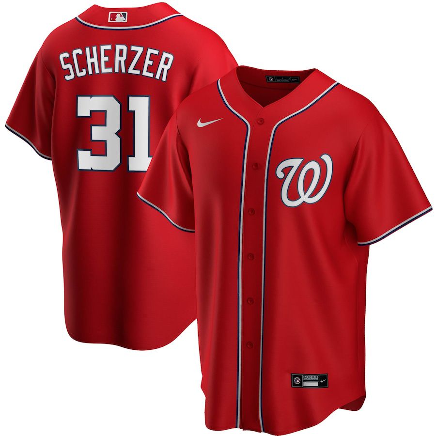 Cheap Mens Washington Nationals 31 Max Scherzer Nike Red Alternate Replica Player Name MLB Jerseys